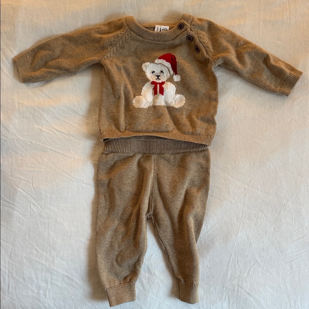 Janie and Jack Tan Sweater set with Bear Design